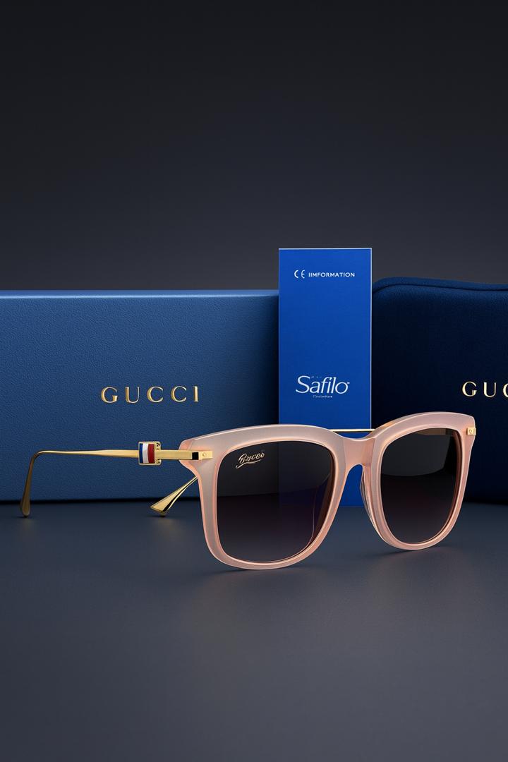 عینک آفتابی زنانه گوچی مدل G0295 با فریم صورتی و دسته طلایی