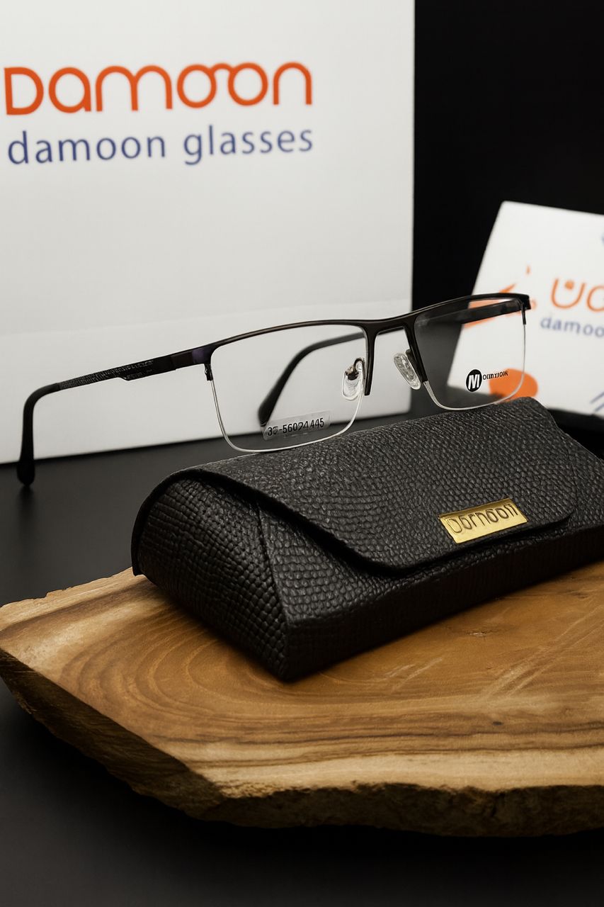 فریم عینک طبی فلزی مدرن مدل 9005 – نیم‌فریم، سبک، دسته فنری